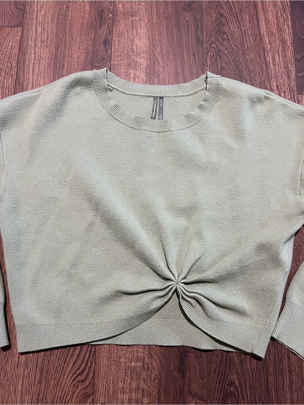 Anthropologie Sage Green Crewneck Twist-Front Sweater